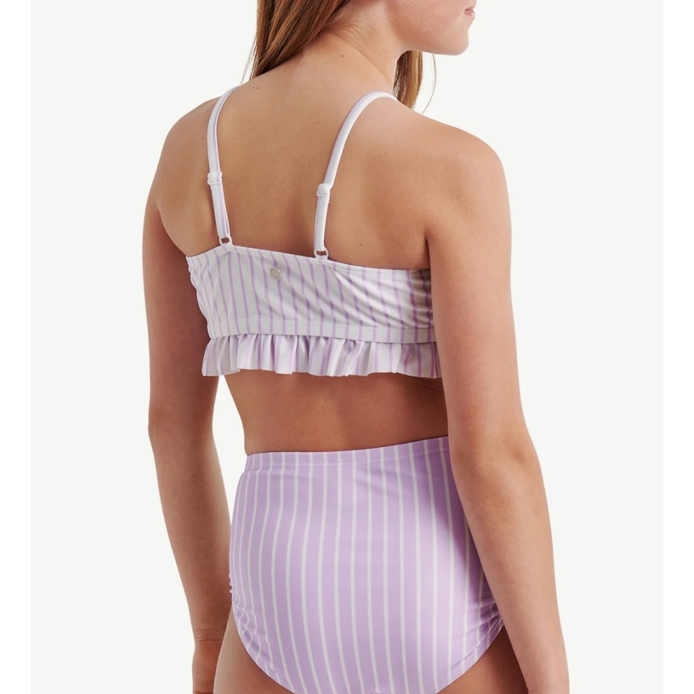 Justice Swim Bikini in Lavender and White Smocked Top Strip Bottom - L 12/14 - Picture 3 of 3